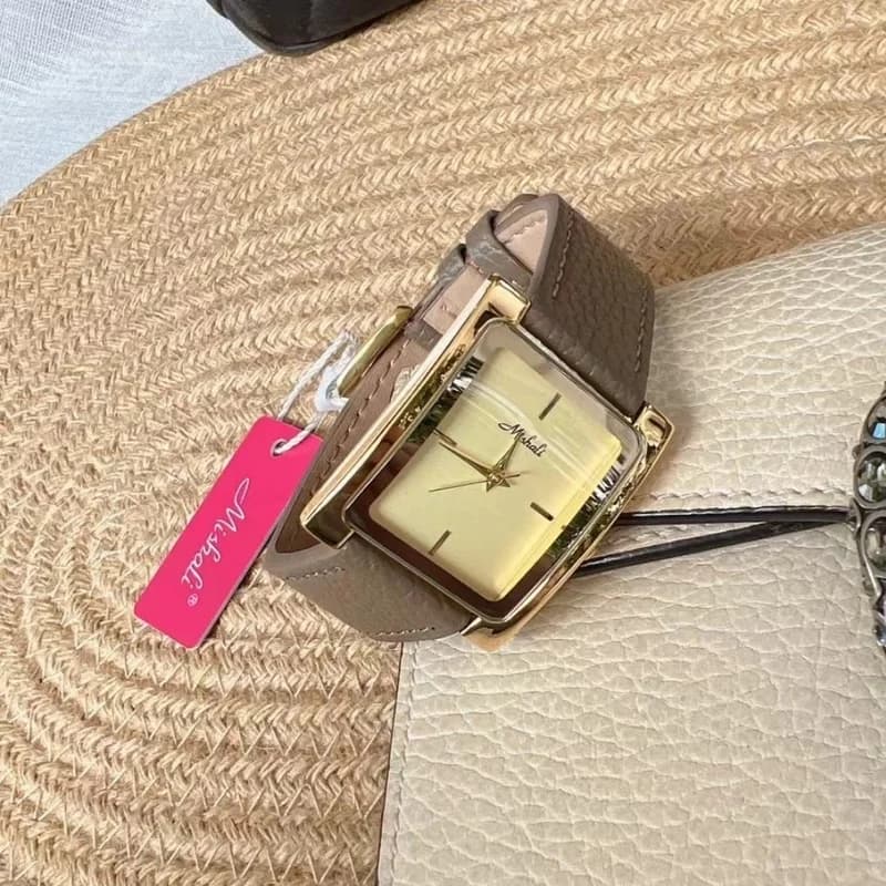 Mishali M21026 Gray Leather Belt Golden Face