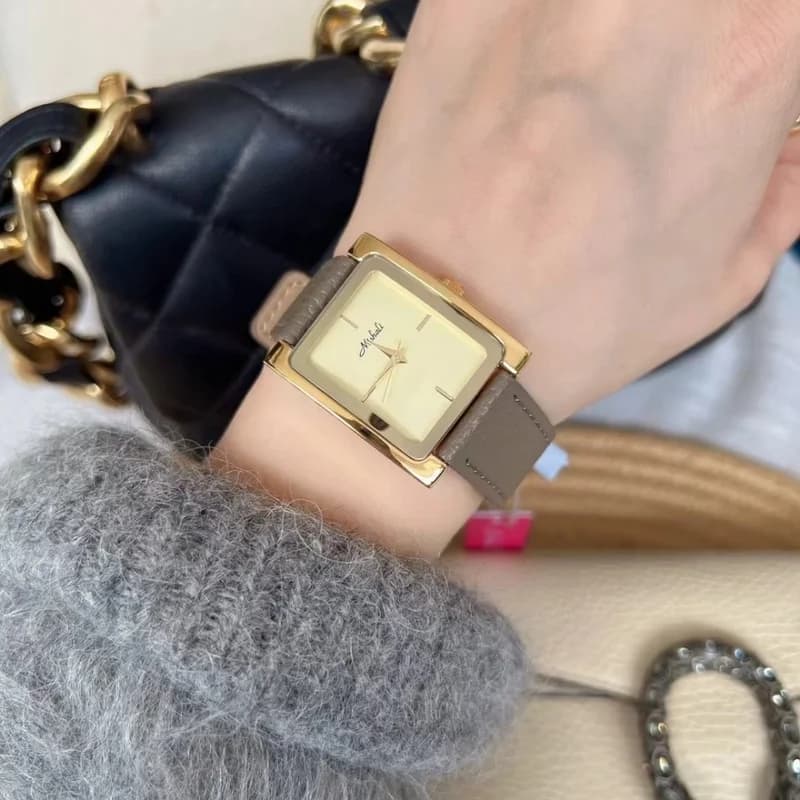 Mishali M21026 Gray Leather Belt Golden Face – view 2